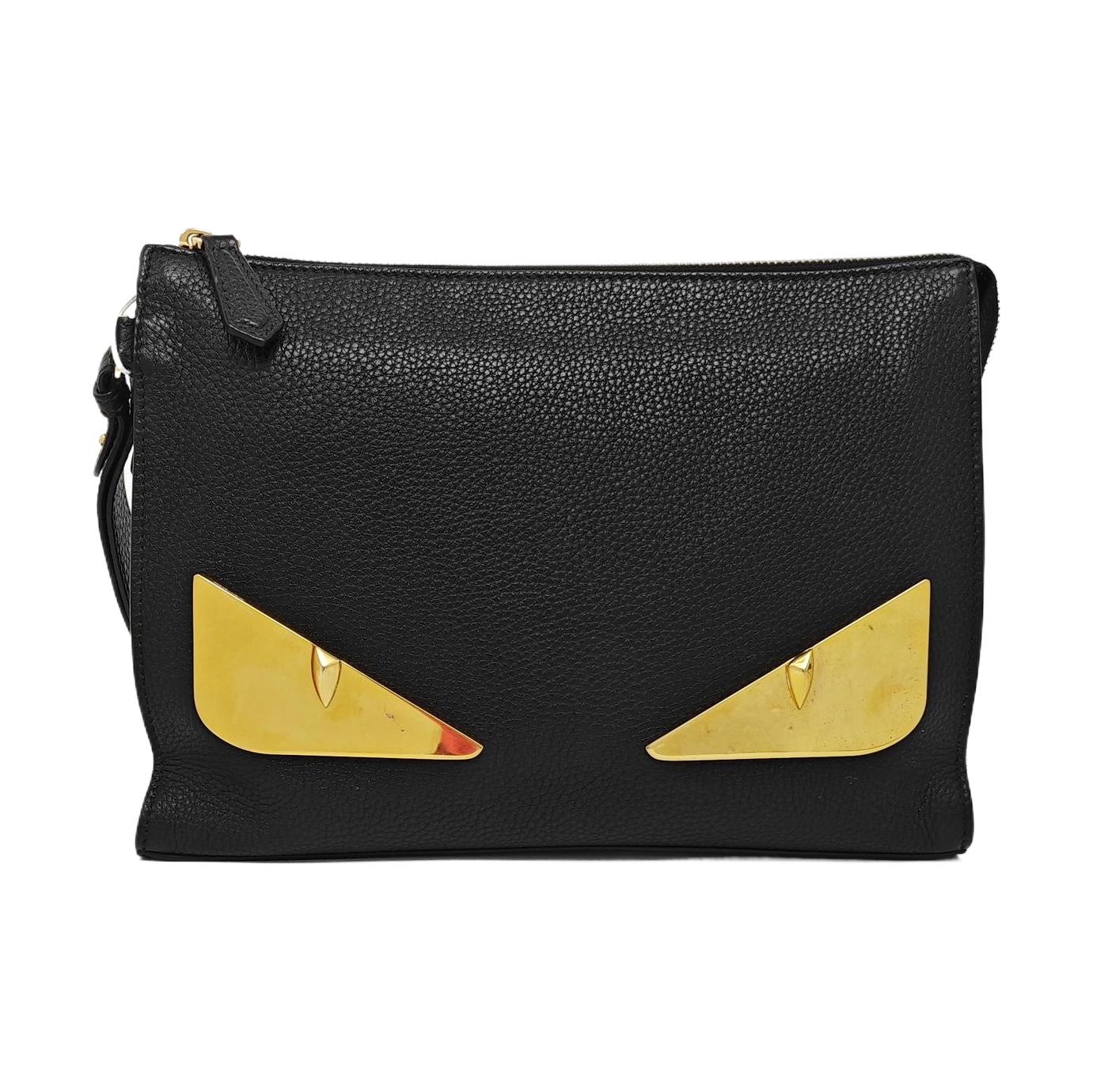 [Pre-Owned] Metallic Monster Eyes Leather Clutch