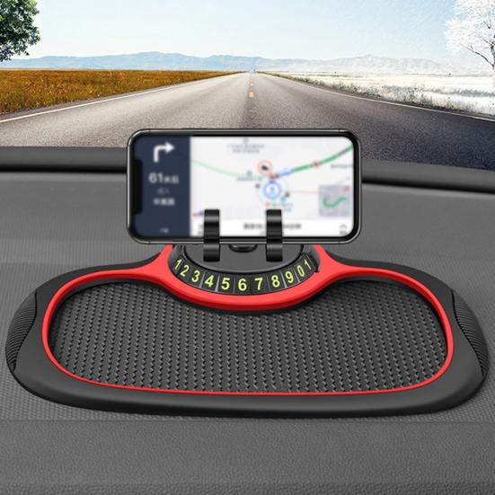 Car Anti-Slip Storage Mat Phone Holder Dashboard Organizer Washable Heat-Resistant Free Rotation Auto Phone Holder with Parking Number