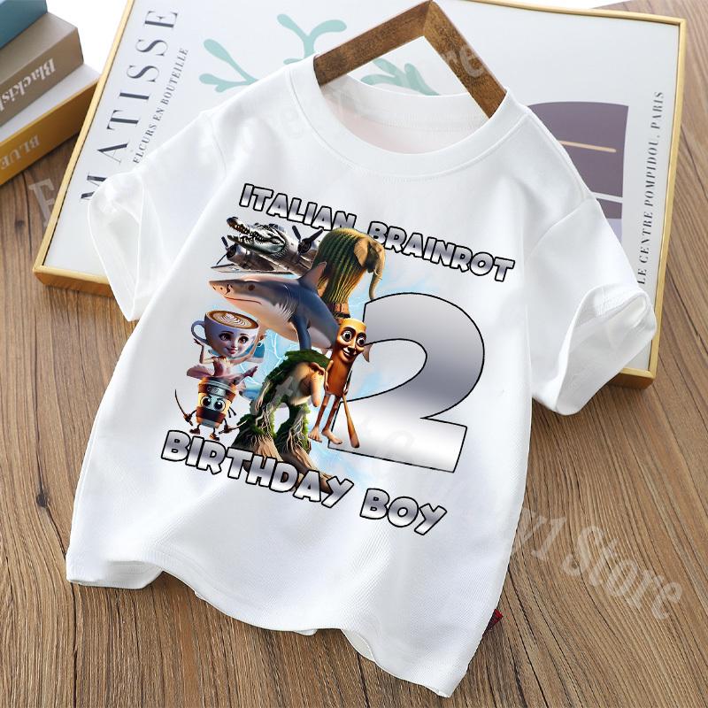 Tralalero Tralala Digit 1-9 T-shirt Boys Tungtung Sahur Brainrot Tees Child Summer Short Sleeve Birthday Tops Kids Clothes Gift