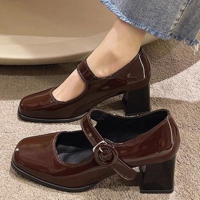 Fashion Fashionable Women's Mary Jane Shoes Retro British Style Women's High Heels Black Women's Shoes Thick Heels