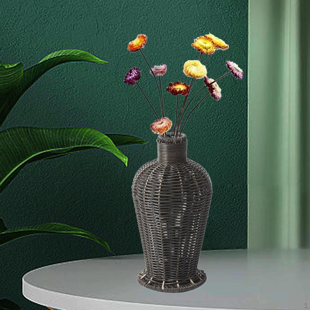 Vaso Secco in Materiale PP 4,7x9 pollici Decorazione da Scrivania Decorativo Intrecciato a Mano Accessorio Fotografico Rustico per la Casa