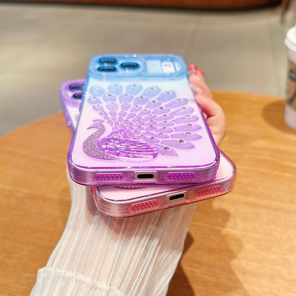 Colorful Peacock Phone Case for iPhone 16/15 Pro with Lens Film and Soft Shell, Compatible with Apple 17 Pro Max