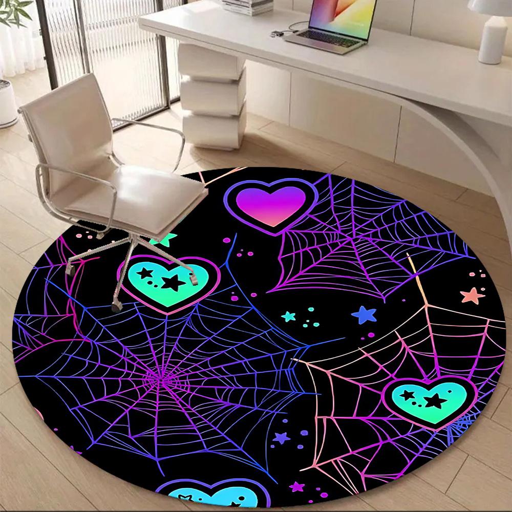 1pc Spider Web Hearts Office Round Area Rug, Indoor Mat Suitable ForOffice, Under Office Chairs Bedroom Living Room Home Decor, Room Decot106