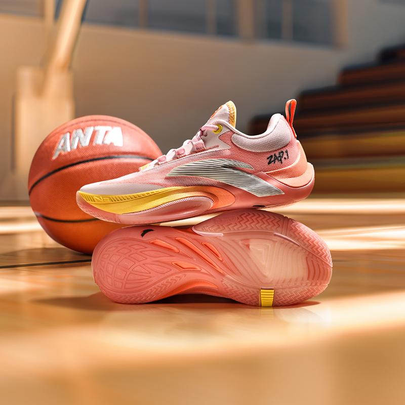 New Anta Slip Resistant And Abrasion Resistant Support Low Top Children's Basketball Shoes Pink Orange A12441103-5