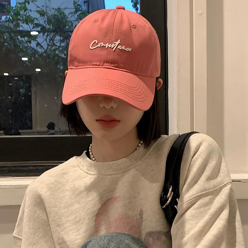 Trendy Letter Design Pink Baseball Cap For Women With Round Top And Brim Bent