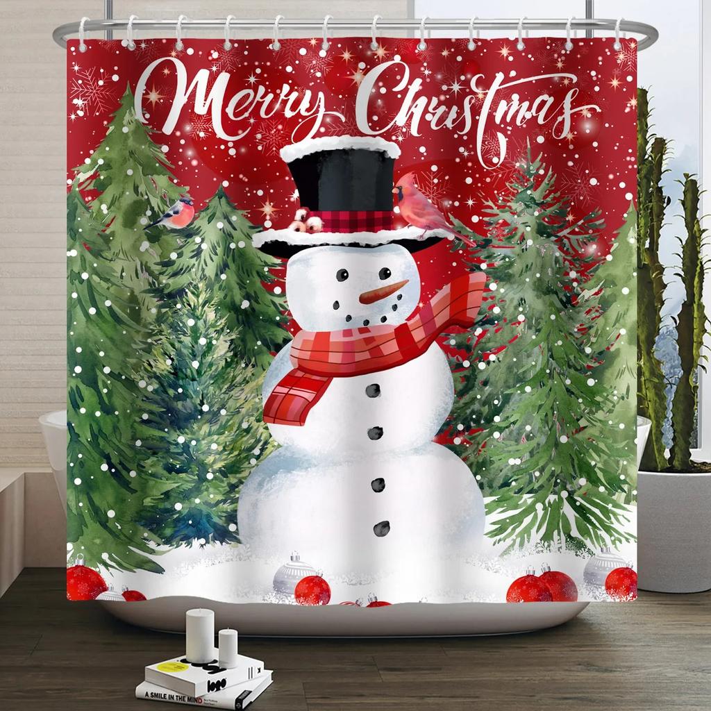 ZHL22Christmas Shower Curtain for Bathroom Waterproof Decoration with Hooks Weighted Lead Hem Heavy Duty Polyester Bath Curt2Ol%