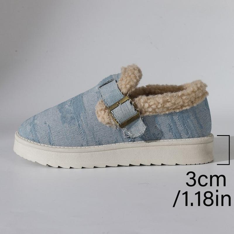Cross-border Muffin Thick-soled Plush Low-top Cotton Shoes Women's Winter New Round Head Belt Buckle Warm Snow Boots