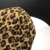Women Leopard Print Woolen Knitted Cap Retro Autumn Winter Warm Cap Hat