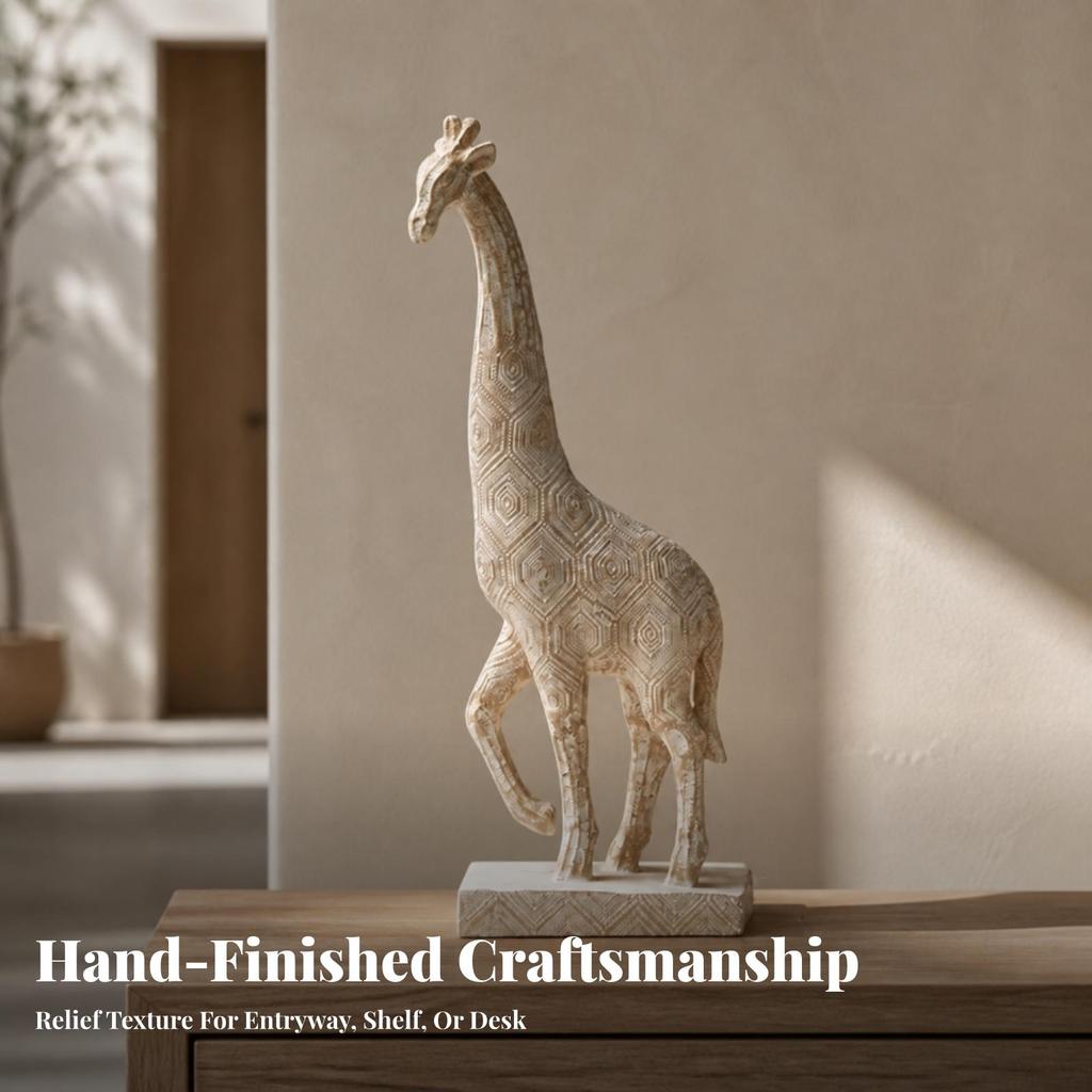 Giraffe Figurine with Base Embossed Sculptural for Entryway