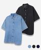 Age O.D. [2Pack] Button-Down Oversized Denim Half Shirt - 3 Colors