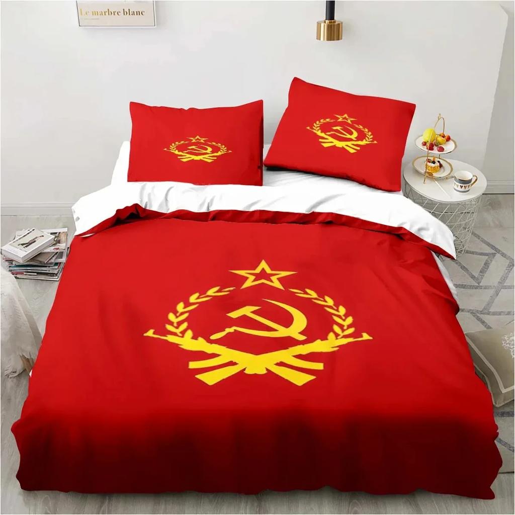Red Soviet Socialist Republic USSR Flag Bedding Set,Duvet Cover Bed Set Quilt Cover,King Queen Twin Size Boys Girls Adults