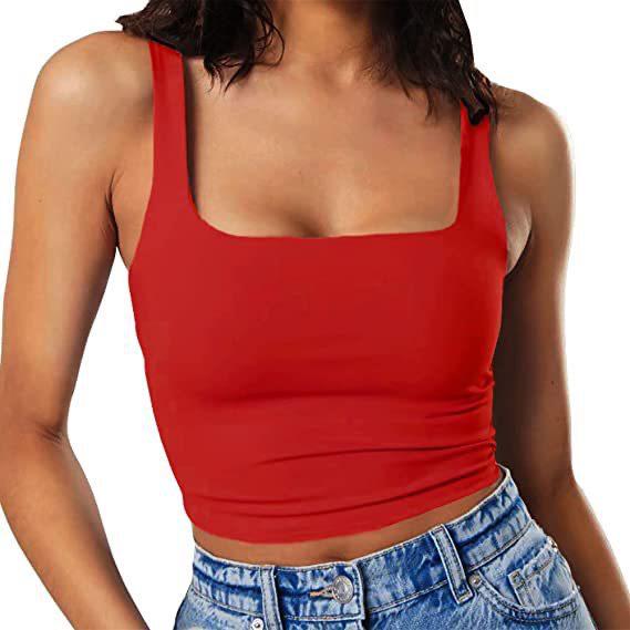 Women's Summer Square Neck Sleeveless Tank Top - Stylish Design
