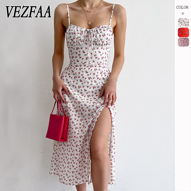 

VEZFAA женские модные летние весенние повседневные платья без рукавов с цветочным узором на подтяжках и высокой талией