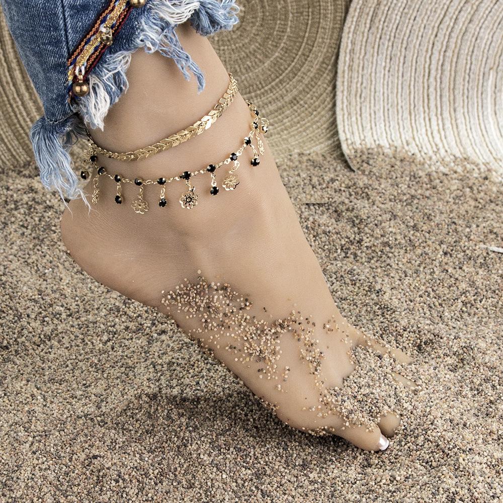 Bijoux créatifs, personnalité de la mode exagérée rétro sculpté double couche en alliage à franges cheville décoration de pied