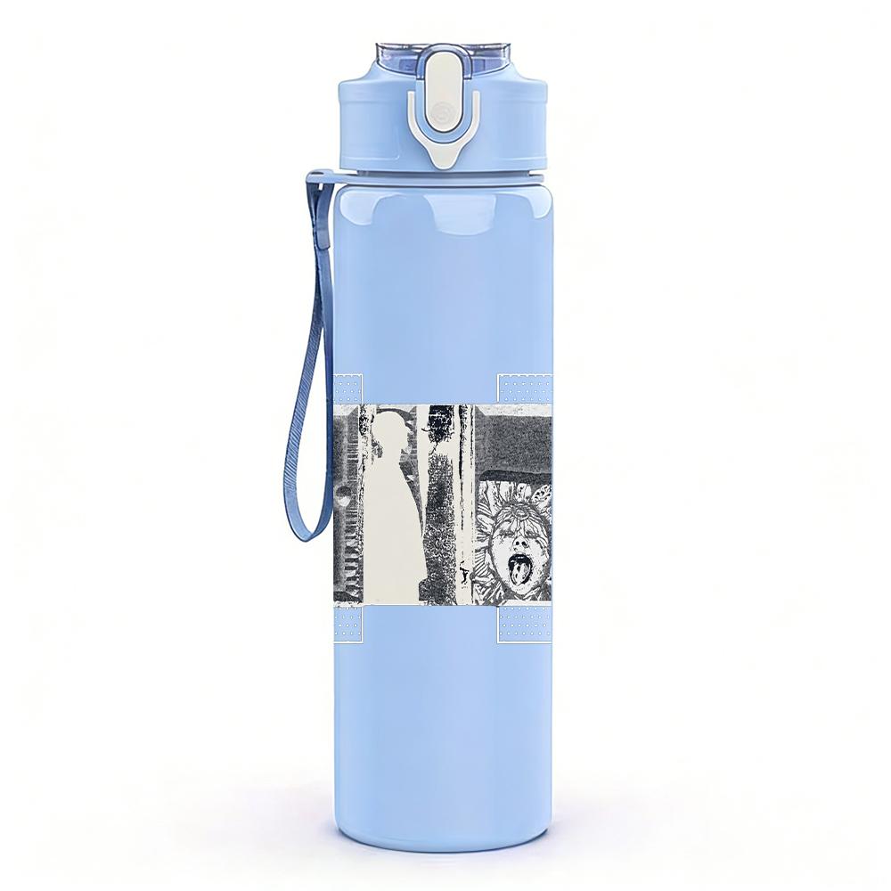 PC Small Rectangular Faded Text Print 750ml colorful plastic sports water bottle leakproof pop up lid with straw for outdoor work home use