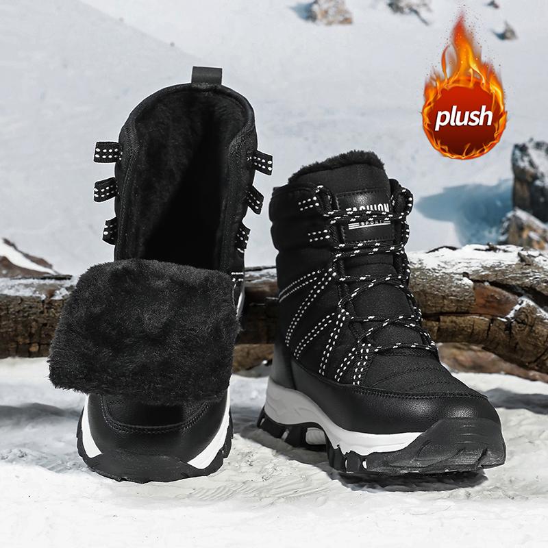 Pelzgefütterte Schneestiefel Damenmode High-Top Stiefel Warme Winter Outdoor Schuhe zum Wandern, Spazierengehen, Trekking Rutschfeste Plüsch-Baumwollschuhe