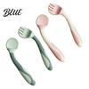 Cucchiaio per Bambini con Manico Curvo Forchetta da Allenamento e Set Utensili Flessibili Antiscivolo Bordi Arrotondati Antiscivolo Strumenti per l'Autosvezzamento/Alimentazione per Destri/Mancini
