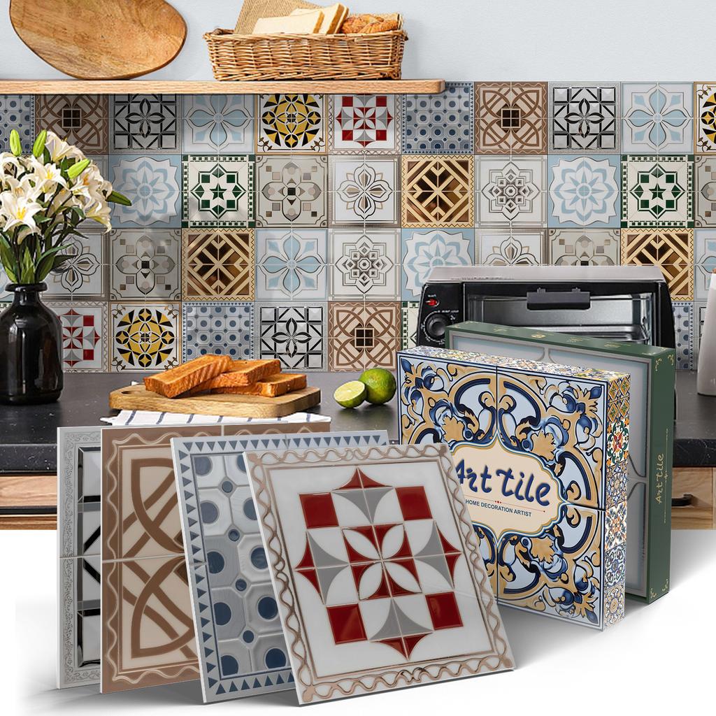 PET Foam Thickened Self-adhesive Wall Sticker, Waterproof and Anti-fouling European Mandala Wallpaper Tile Sticker for Kitchen and Bedroom