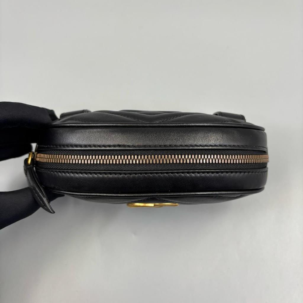 [Pre-Owned] Gucci Quilted Leather GG Marmont Matelassé Belt Bag 38/95 'Black' - Excellent #D3F1FW