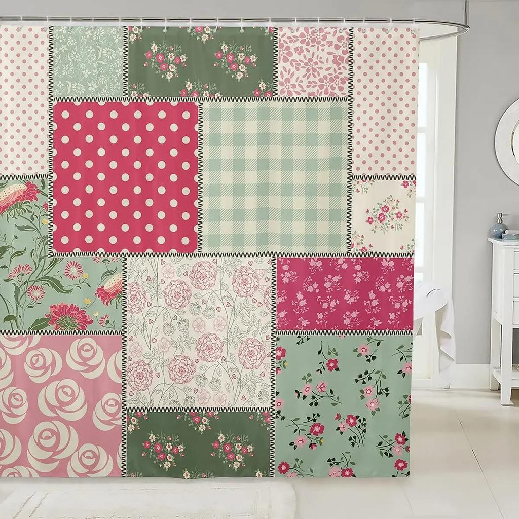 Perdele de duș cu imprimeu boem Patchwork pentru baie, perdea de duș vintage florală colorată, căzi de baie, ecran textil impermeabil