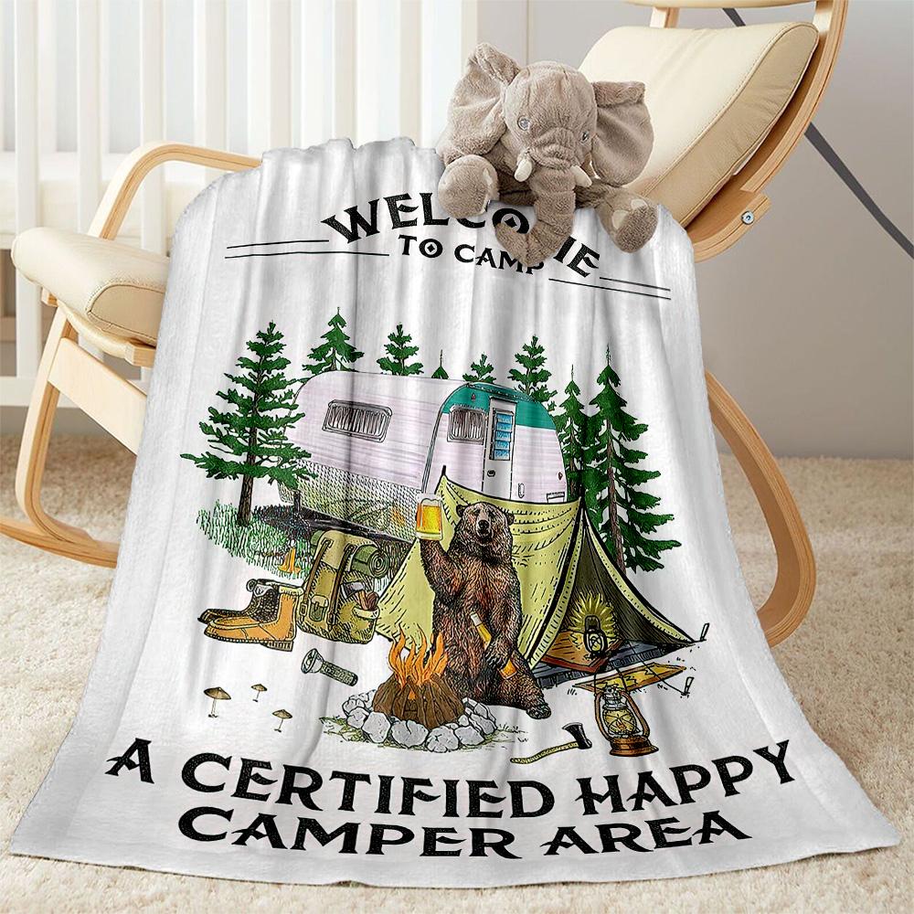 Happy Camper Adventure Blankets Are Suitable for Living Rooms,making Them an Ideal Choice for Outdoor Travel and Gifts.