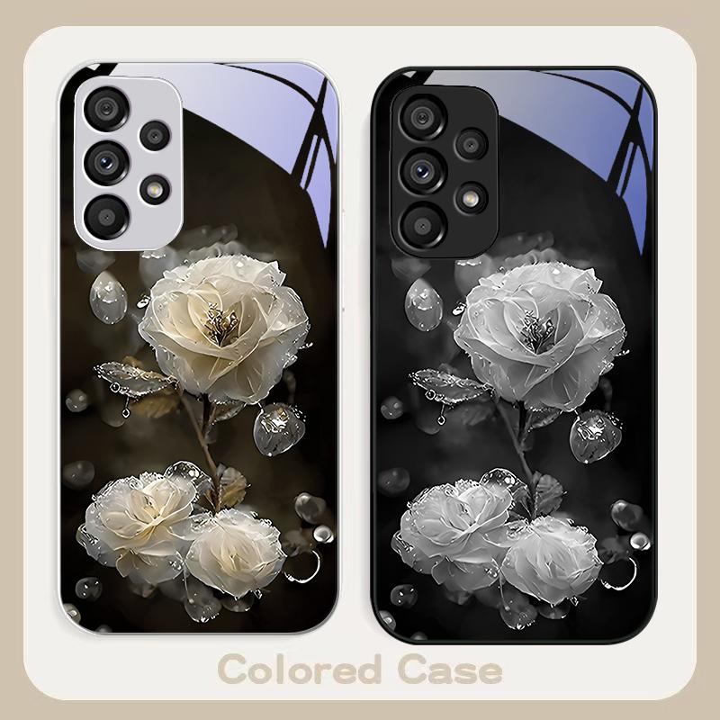 Moisturizing Pink Flower For Samsung Galaxy S23 24 Plus S20 21 FE S25 Ultra A70 72 73 51 52 53 Tempered Glass Phone Case