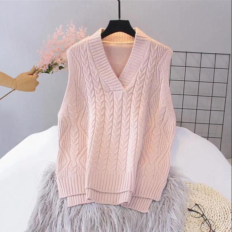 Women's Sweater Vest Knit Pullover Spring and Autumn Loose Korean Version of All-match Lady Style Sleeveless Outer Wear Vest