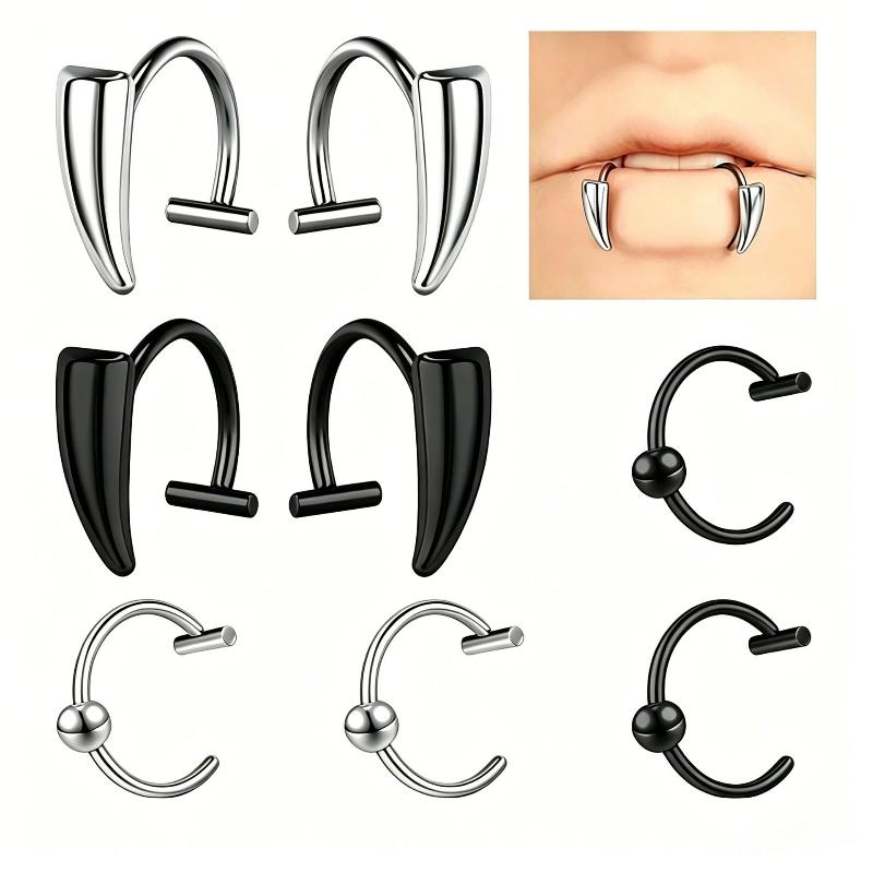 Punk 1Pair Stainless Steel Personalised Sharp Teeth Fake Piercing Lip Ring Exaggerated Jewelry For Women Gothic Body Jewelry