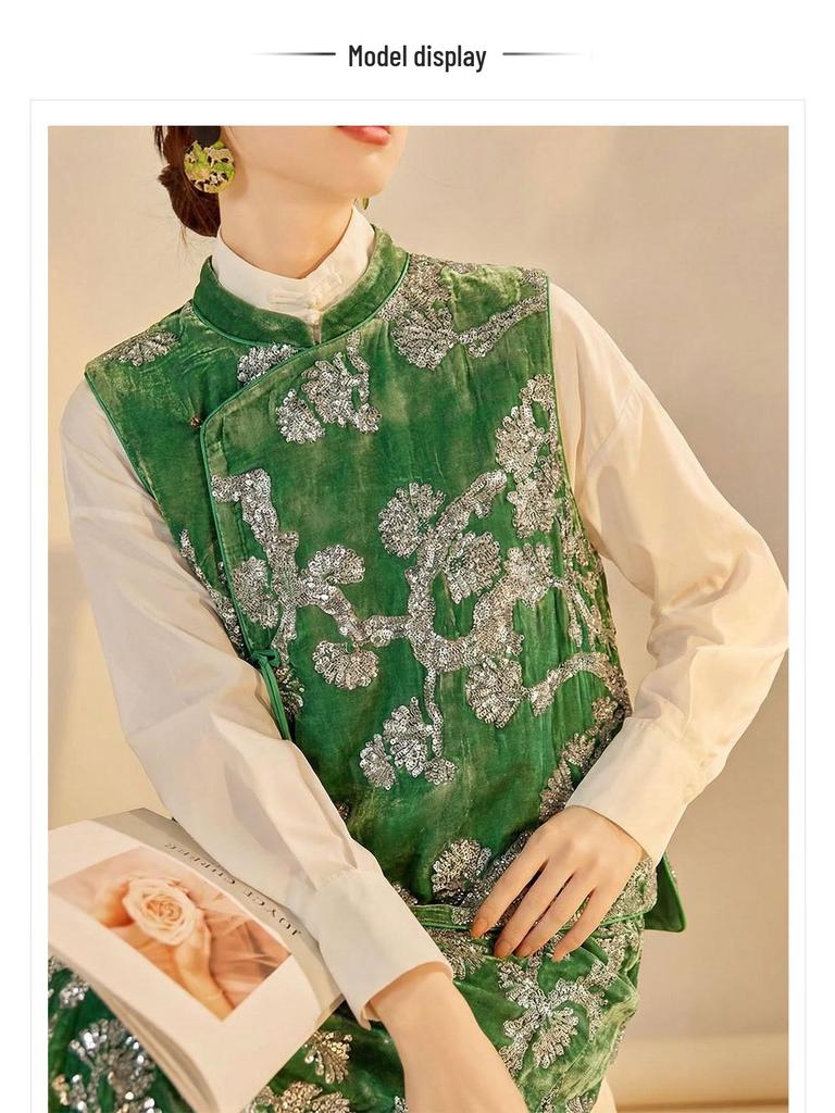 Spring Sleeveless Mulberry Silk Vest & Embroidered Half Skirt Set for Women - New Chinese Style