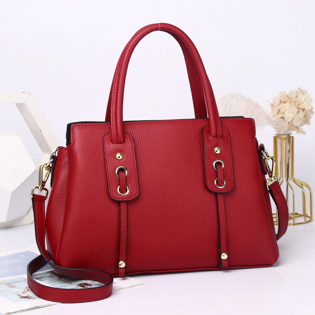 Cowhide Women's Bags, One-shoulder Messenger Bags, Portable Women's Bags, Fashionable Large-capacity Handbags.