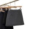 Women's Gray Wool Blend High Waist A-line Skirt with Lace Patchwork - Slimming, Hip-Hugging Design for Petite Summer 2026