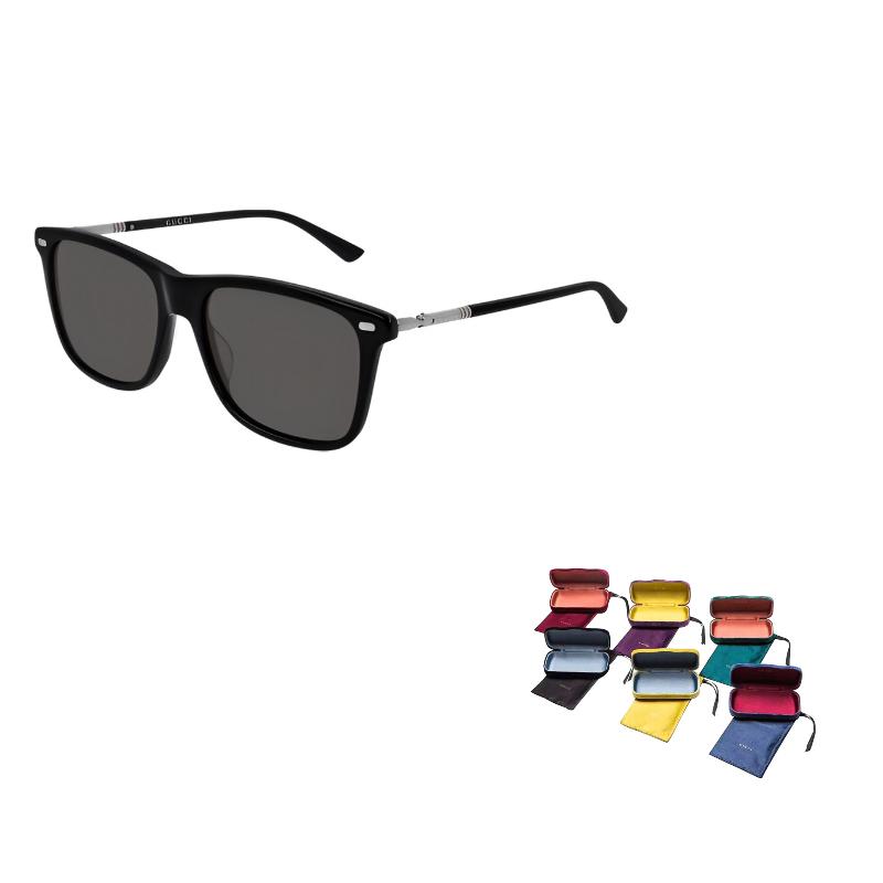 GUCCI Side Lettering Logo Plate Frame Square Sunglasses Men's Black