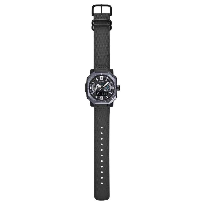 Casio PRW-B1000 100 Meters Waterproof Dual Time Correction and Triple Sensor Solar Quartz Leather/cloth Strap Men's Watch Gray Dial PRW-B1000B-2