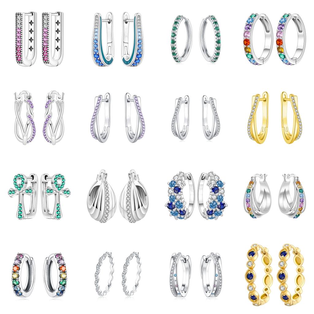 Exquisite Colorful Zircon Hoop Earrings for Women Copper Silver Plated Earrings Jewelry for Wedding Engagement Party