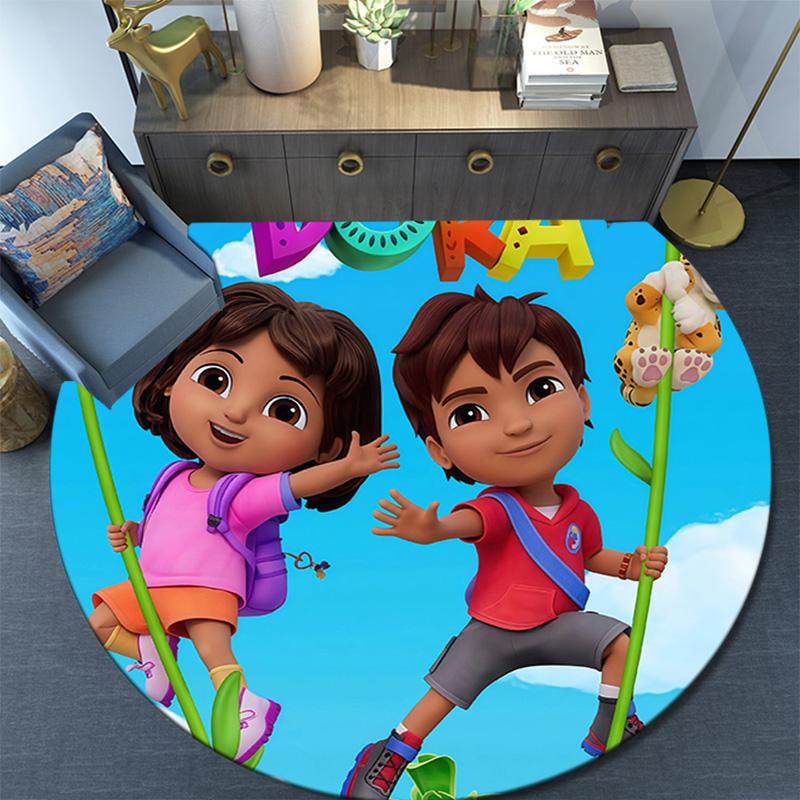 Dora the Explorer2 Round Area Rug,Carpet Rug for Living Room Bedroom Sofa Playroom Decor,Non-slip Floor Mat