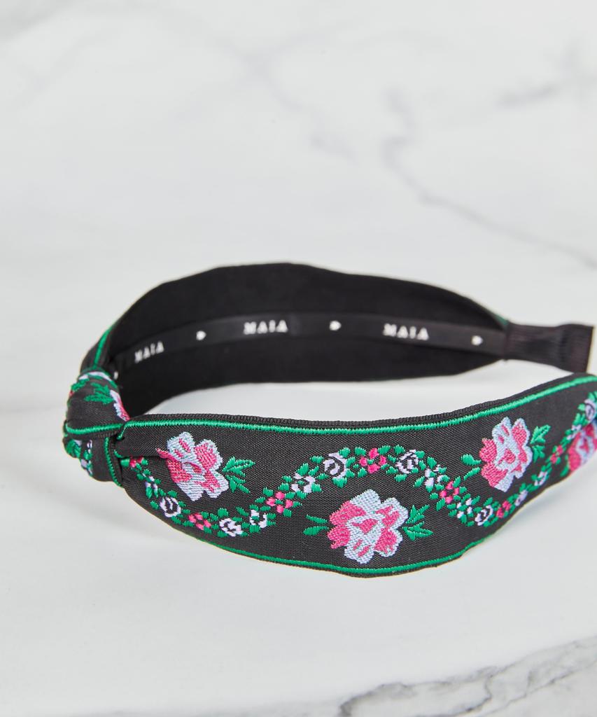 Maia Pearl Flower Jacquard Hairband A-Knot Type Green