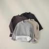 Kids' Winter Striped Velvet-Enhanced Thick Warm High-Collar Long-Sleeve T-Shirt
