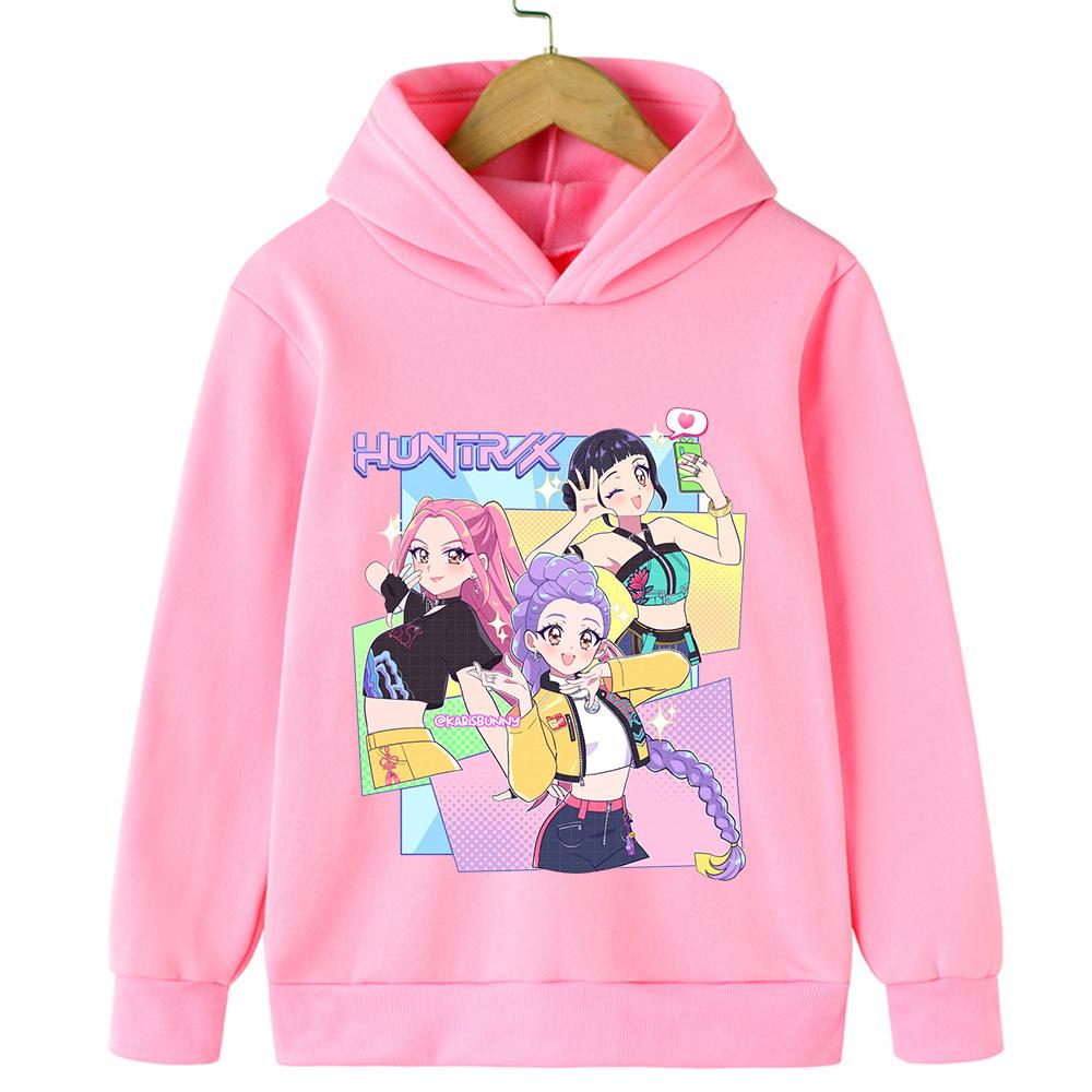 KPop Demon Hunter Cartoon Girls boy Hooded Sweatshirt Warm Children's Korean Wave Fashion Casual Tops Casual Black Pink Clothing