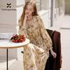 Xiangying French V-Neck Floral Puff Sleeve Dress