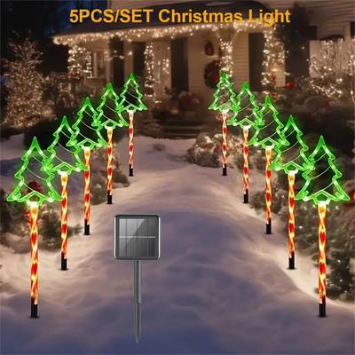 5PC/Set Outdoor Solar Christmas Candy Cane Light Waterproof 8 Modes Floor Mounted Light String Gifts String Lights