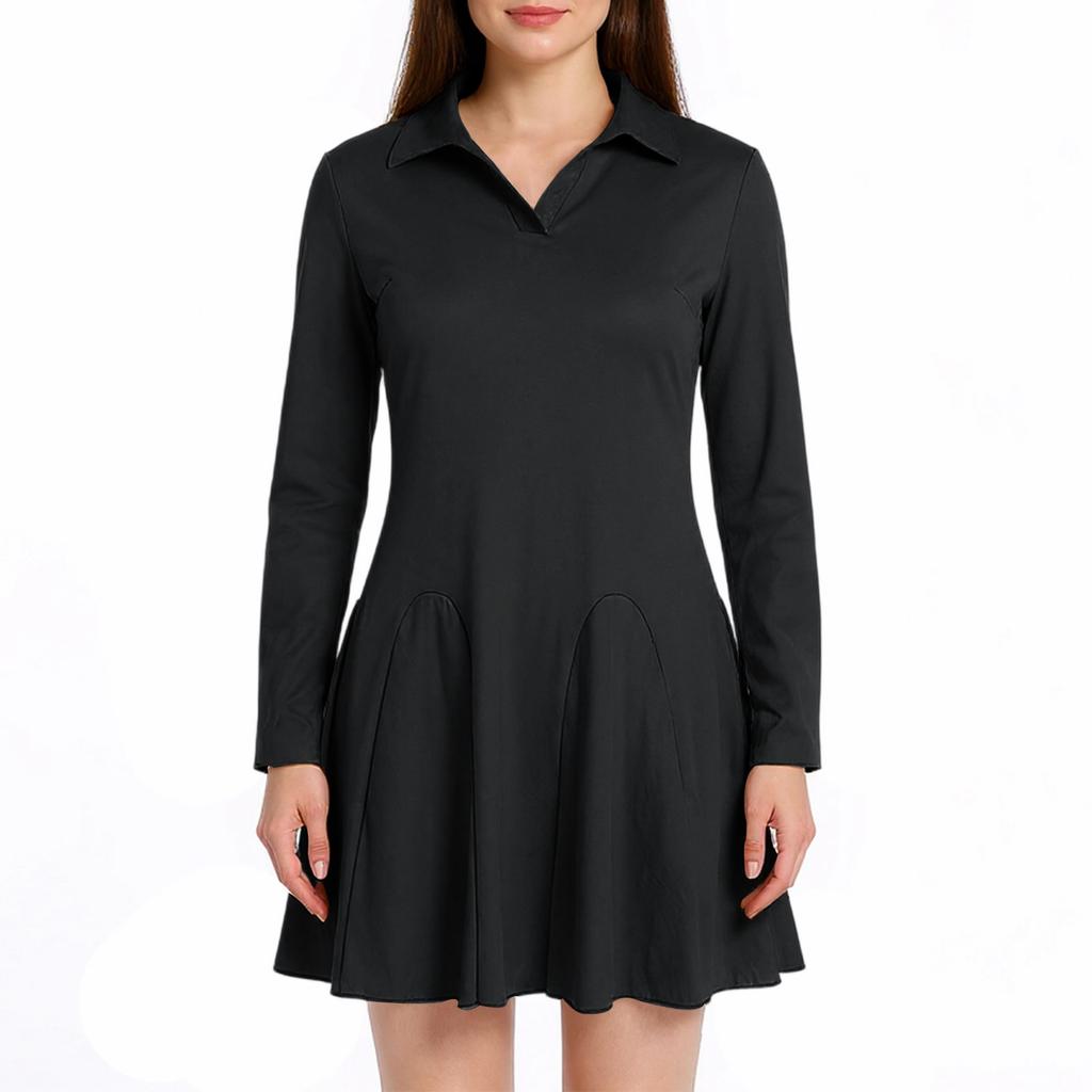 Women's Fashion Casual Long-sleeved Ruffled Short A-line Pleated Dress