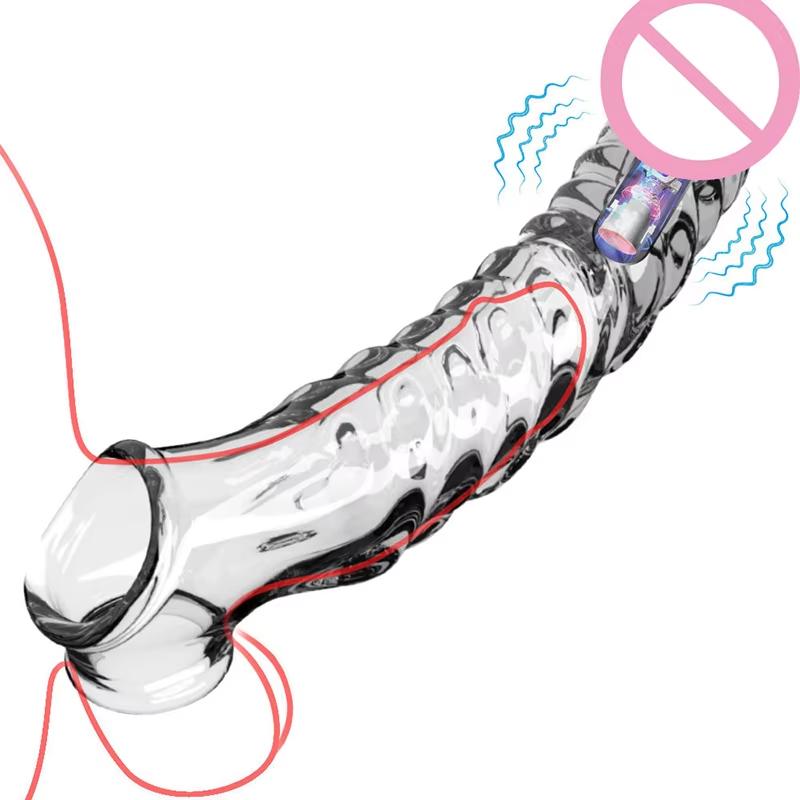 Penis Sleeve Vibrating Cock Ring, Male Vibrator Reusable 3" Penis Extender Enlarger with Penis Ring Vibrator, Realistic Cock