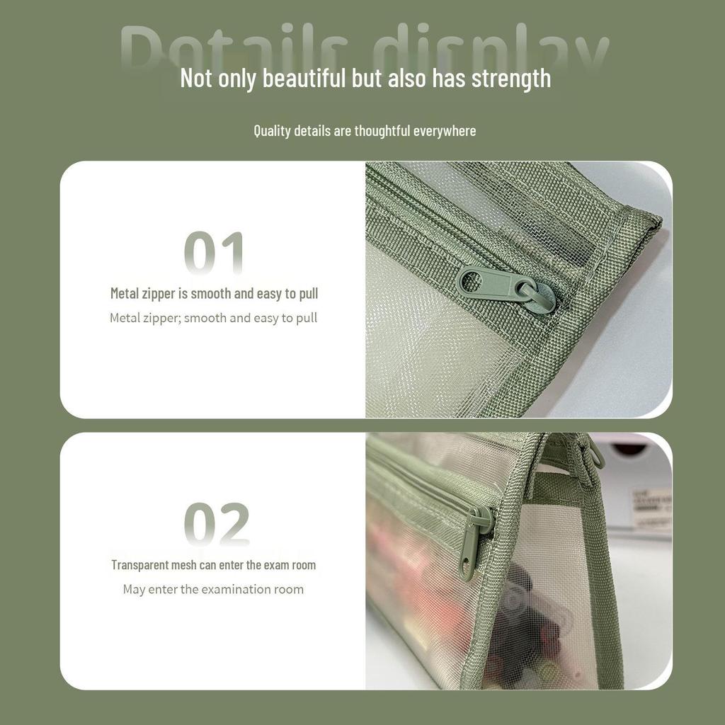 Transparent Double-Layer Mesh Pencil Case - Large Capacity Stationery Bag for Students