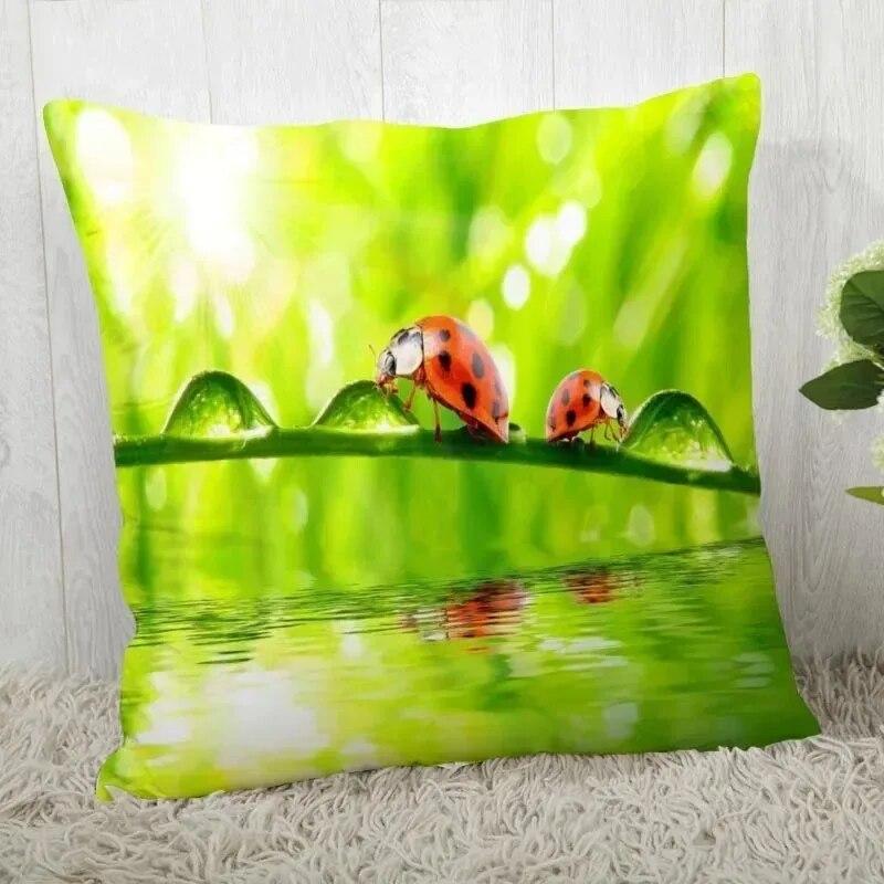 Natural ladybug pattern pillowcase home room decoration office chair living room sofa cushion cover peach skin pillowcase