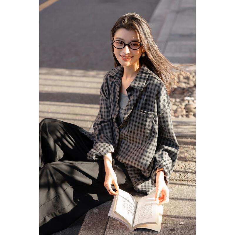 Mokana Korean Style Plaid Long Sleeve Shirt & Vest Women's Set