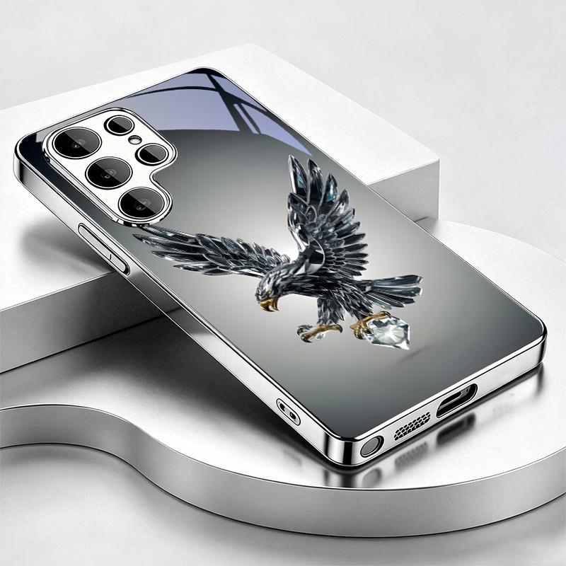 Black Crystal Flying Eagle Electroplated Silver Phone Case For Samsung S24 Ultra S21 S22 FE S23 Plus S20 S25 S26 Note10 20 Cover