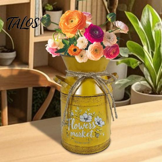 Lightweight Metal Vase Rustic Milk Can with Handle, Vintage Jug for Retro Fresh/Dried/Artificial Flowers, Distressed Flower Container Home Decor