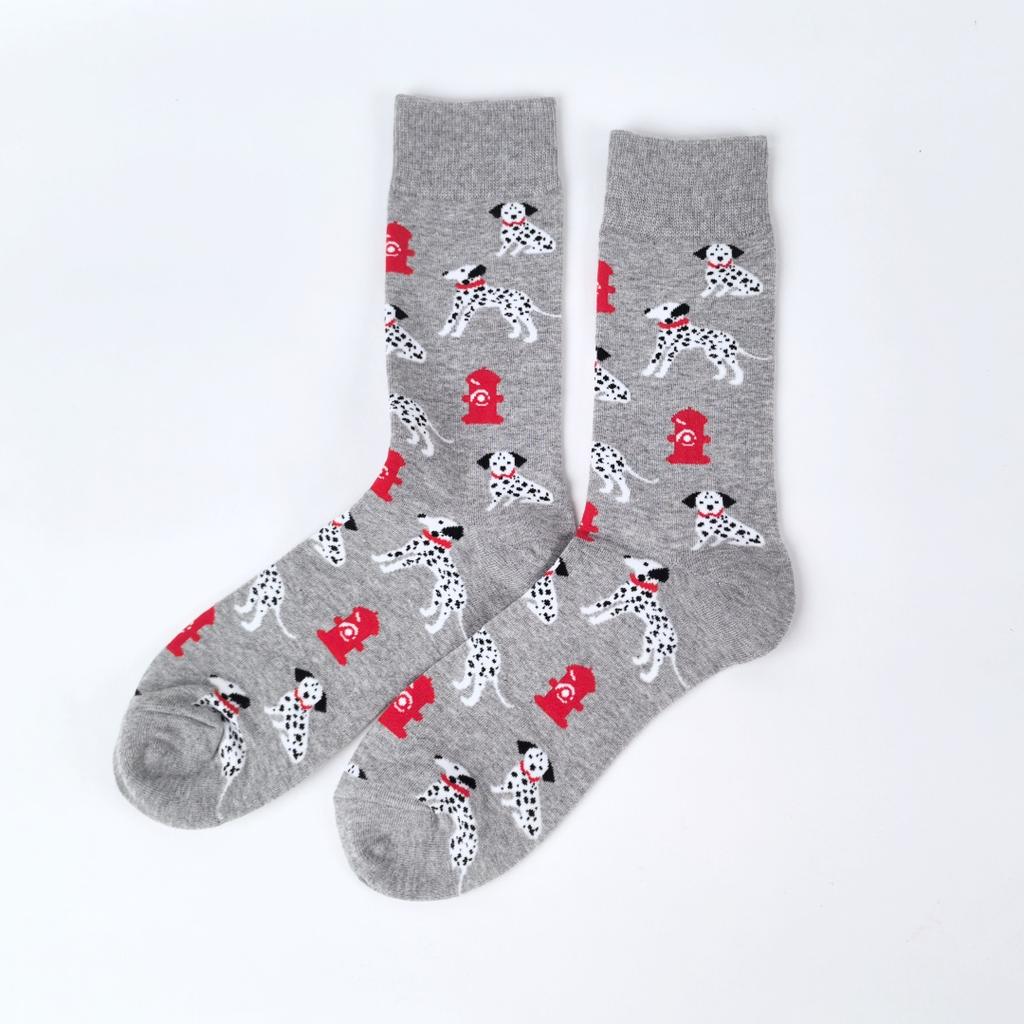 1 Pair of Cotton Blend Fashionable  Mid-calf Socks Spotted Dog Colorful Fireworks Pattern Comfortable Wearing In All Seasons