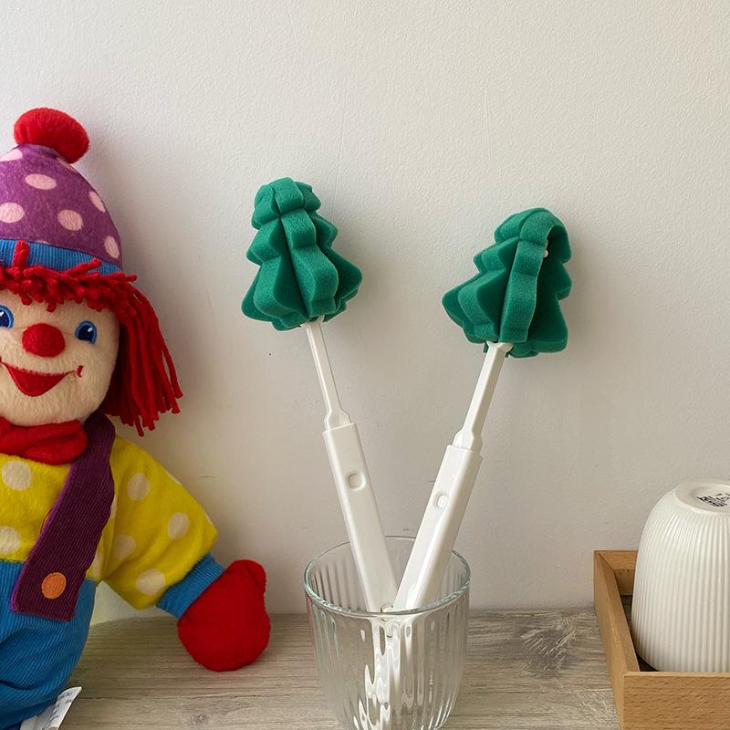 Cartoon Christmas Tree Cup Brush Creative Retractable Pine Sponge Long Handle Cup Brush Bottle Brush Home Convenient Hanging