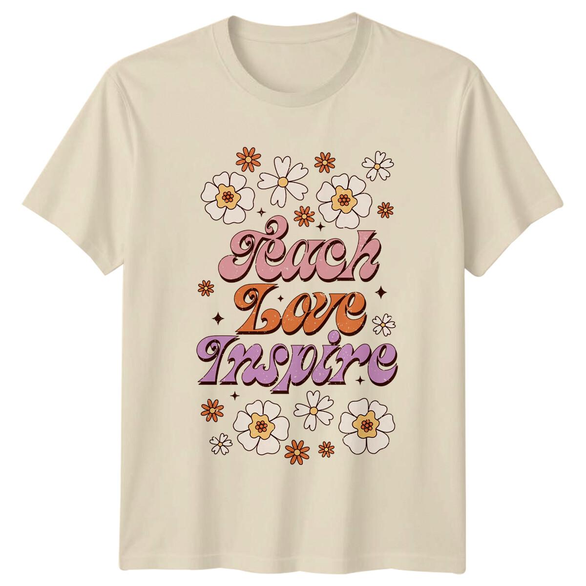 Teach Love Inspire Floral Retro Teacher T-Shirt -b S